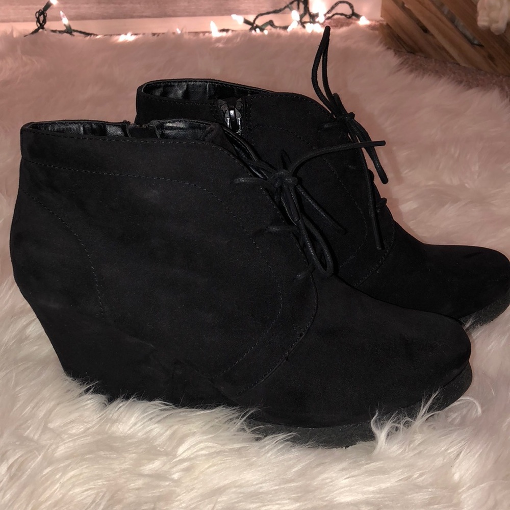 Black bootie wedges